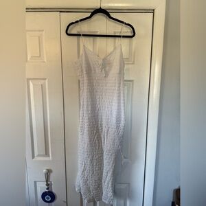 White Textured Slip Dress with Spaghetti Straps